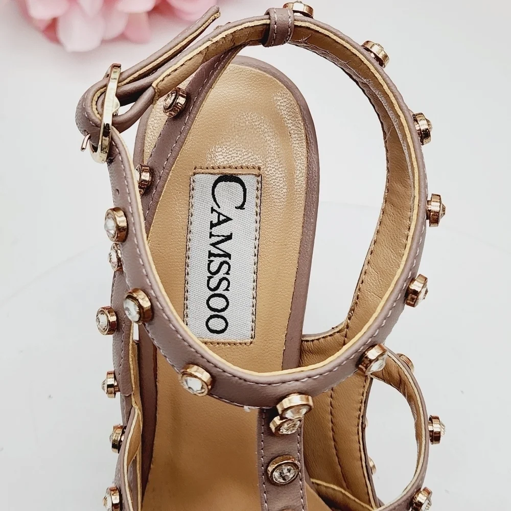 Camssoo Rhinestone Ankle Strap Heel Blush Pink Size 37 - Picture 15 of 16